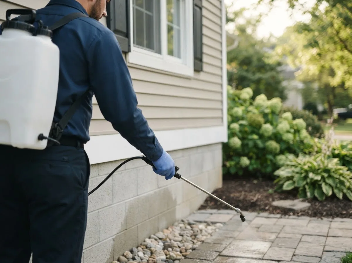 Pest control technician inspecting a home in South Kortright, NY